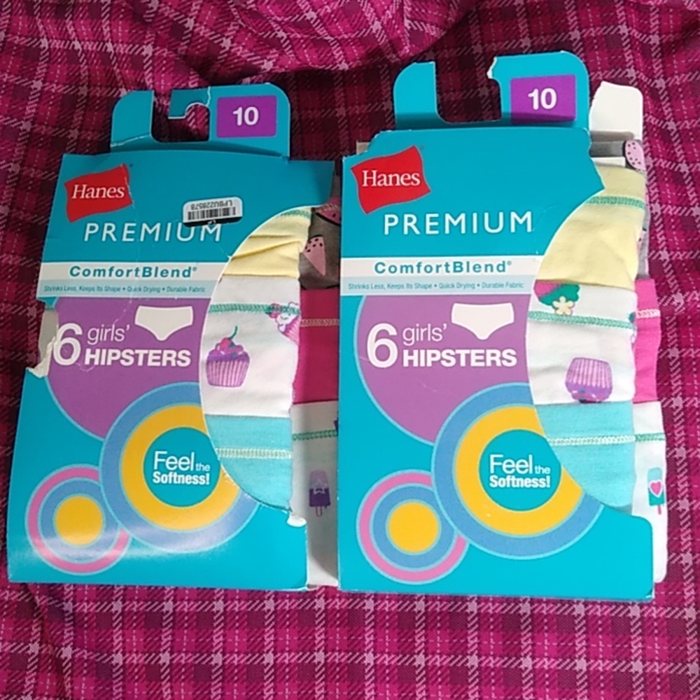#288 Hanes premium girls size 10 hipsters cotton comfort blend 12-piece